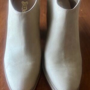 Tan suede-like, mule style Ankle Boots with block heel.